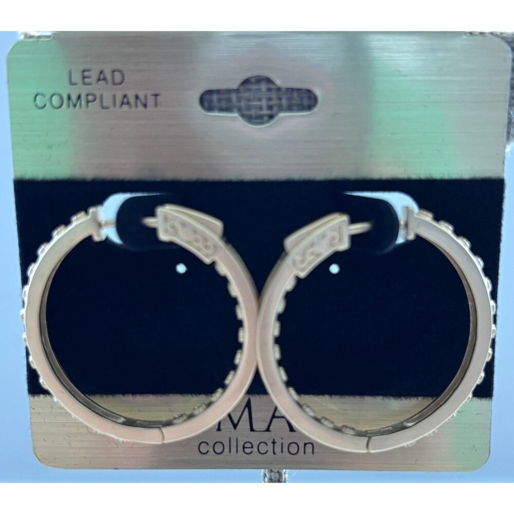 Gold-Tone Beaded Hoop Earrings 1.16 Inches Lead Compliant By Ima Collection